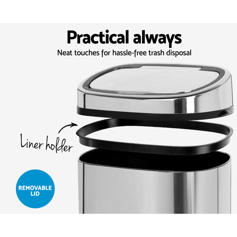 Devanti 68L Motion Sensor Bin Rubbish Automatic Silver 5