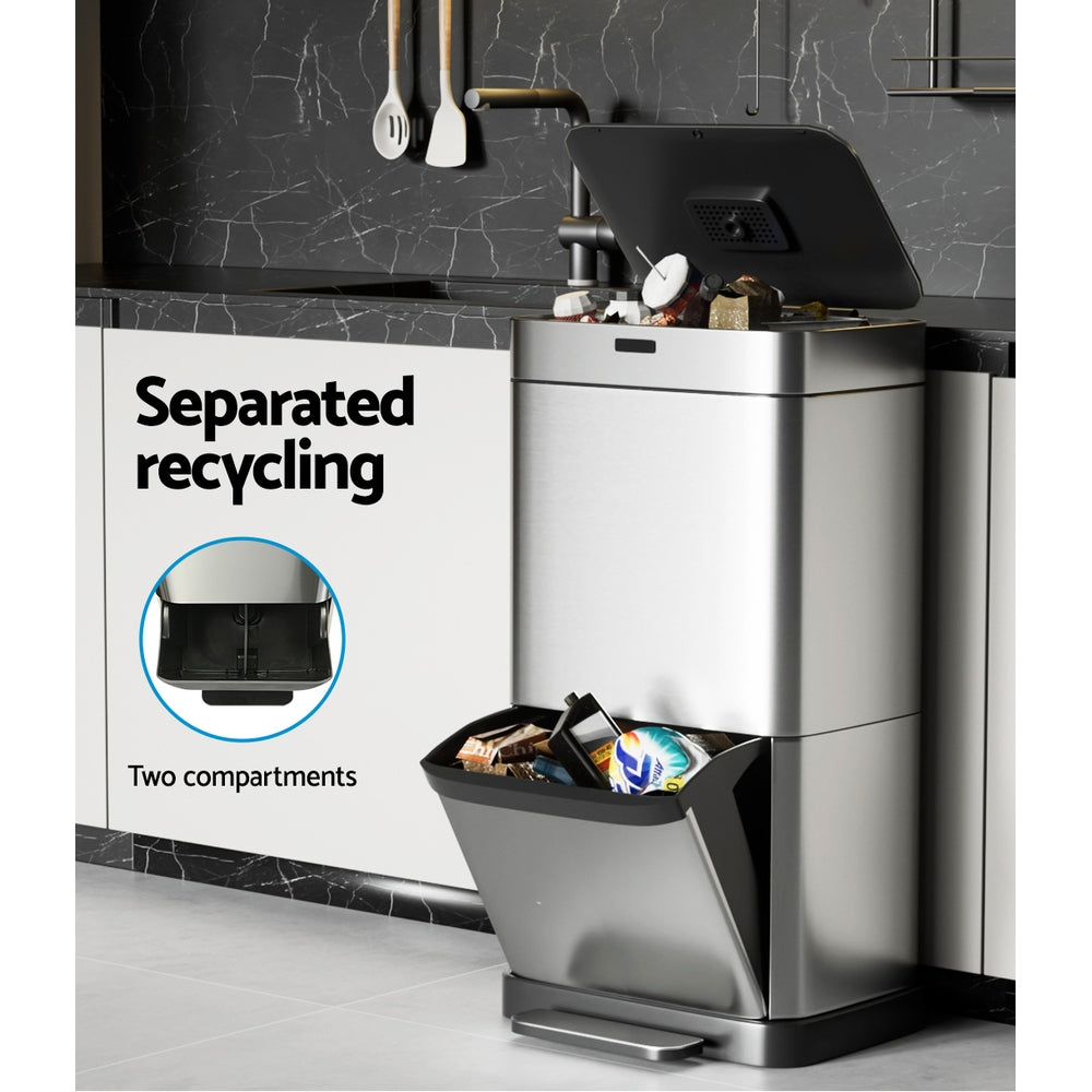 Devanti 70L Motion Sensor Bin Pedal Bins Automatic Siver 5