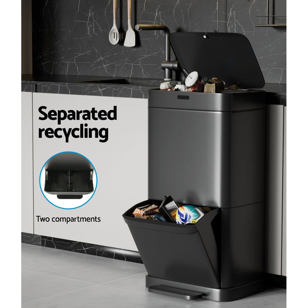 Devanti 70L Motion Sensor Bin Pedal Bins Automatic Black 5