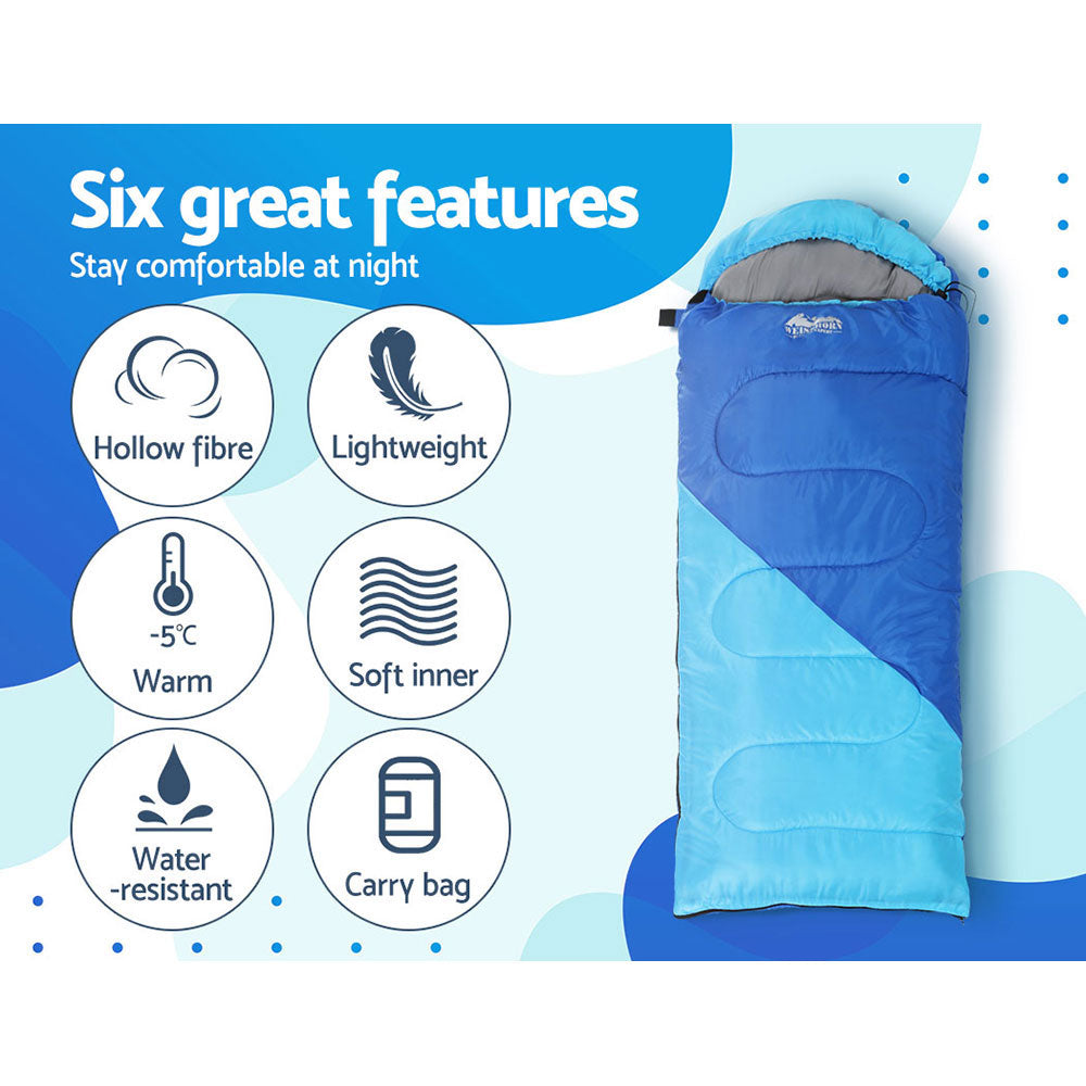 Weisshorn Sleeping Bag Kids Single 172cm Thermal Camping Hiking Blue 5