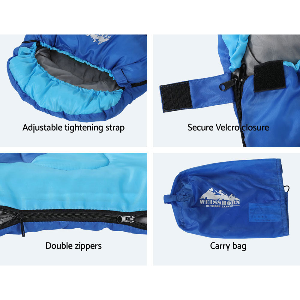 Weisshorn Sleeping Bag Kids Single 172cm Thermal Camping Hiking Blue 7
