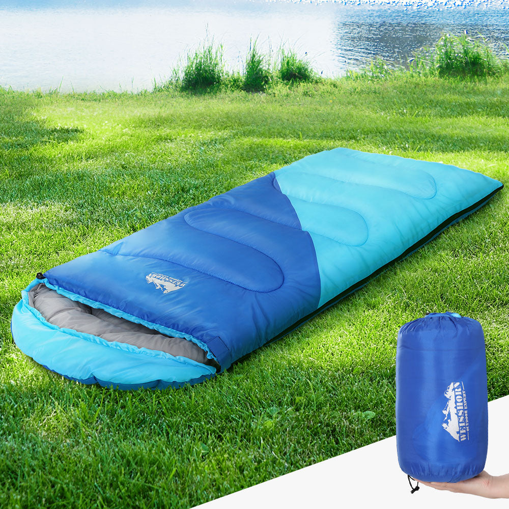Weisshorn Sleeping Bag Kids Single 172cm Thermal Camping Hiking Blue 8