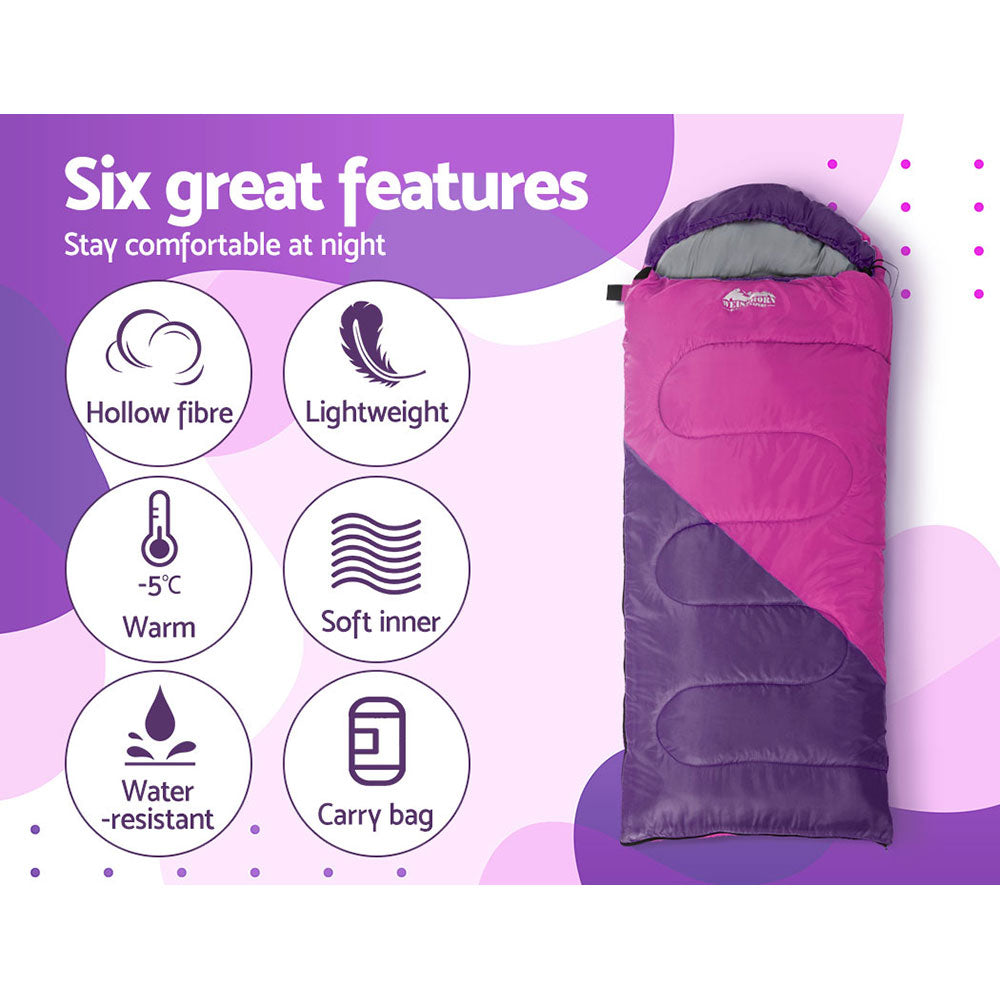 Weisshorn Sleeping Bag Kids Single 172cm Thermal Camping Hiking Pink 5