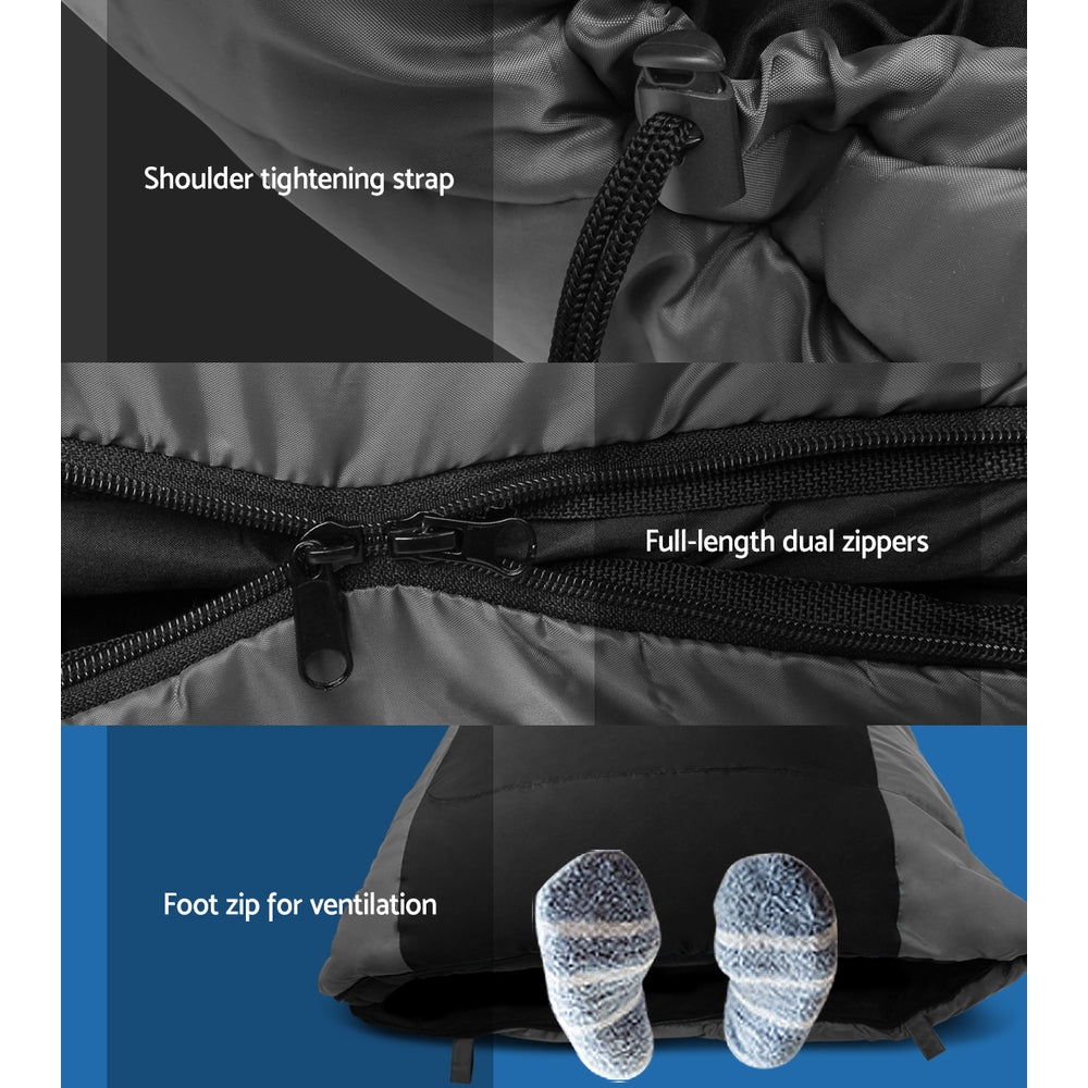 Weisshorn Sleeping Bag Single Thermal Camping Hiking Tent Black  -20°C 6