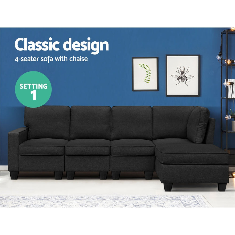 Artiss Modular Sofa Chaise Set 5-seater Dark Grey 3
