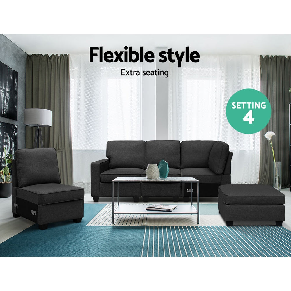 Artiss Modular Sofa Chaise Set 5-seater Dark Grey 4