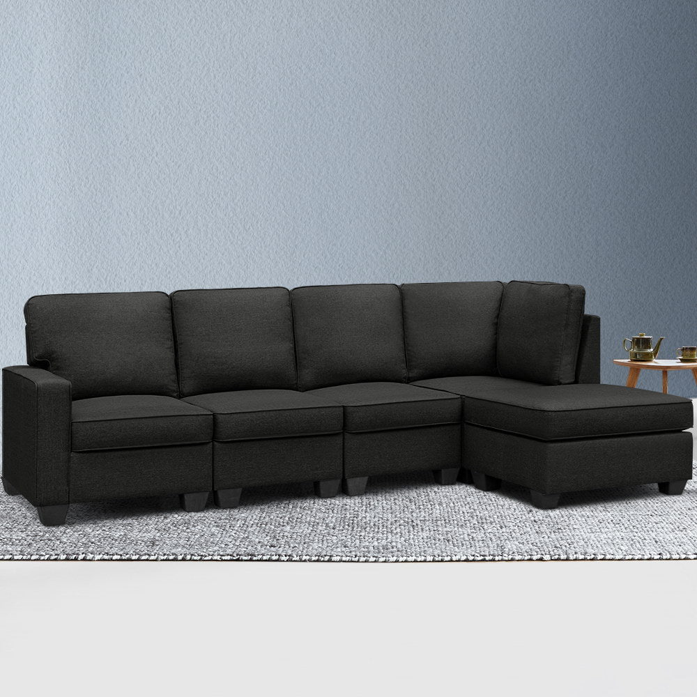 Artiss Modular Sofa Chaise Set 5-seater Dark Grey 7