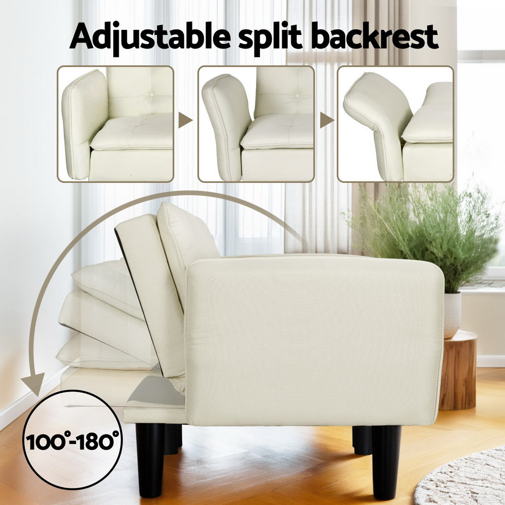 Artiss Sofa Bed 3 Seater Tufted Faux Linen Beige 4