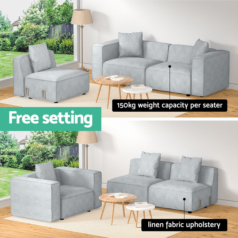 Artiss Modular Sofa Chaise Set 3-Seater Grey 4