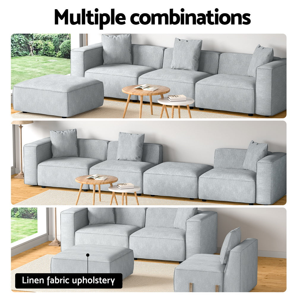 Artiss Modular Sofa Chaise Set 4-Seater Grey 4