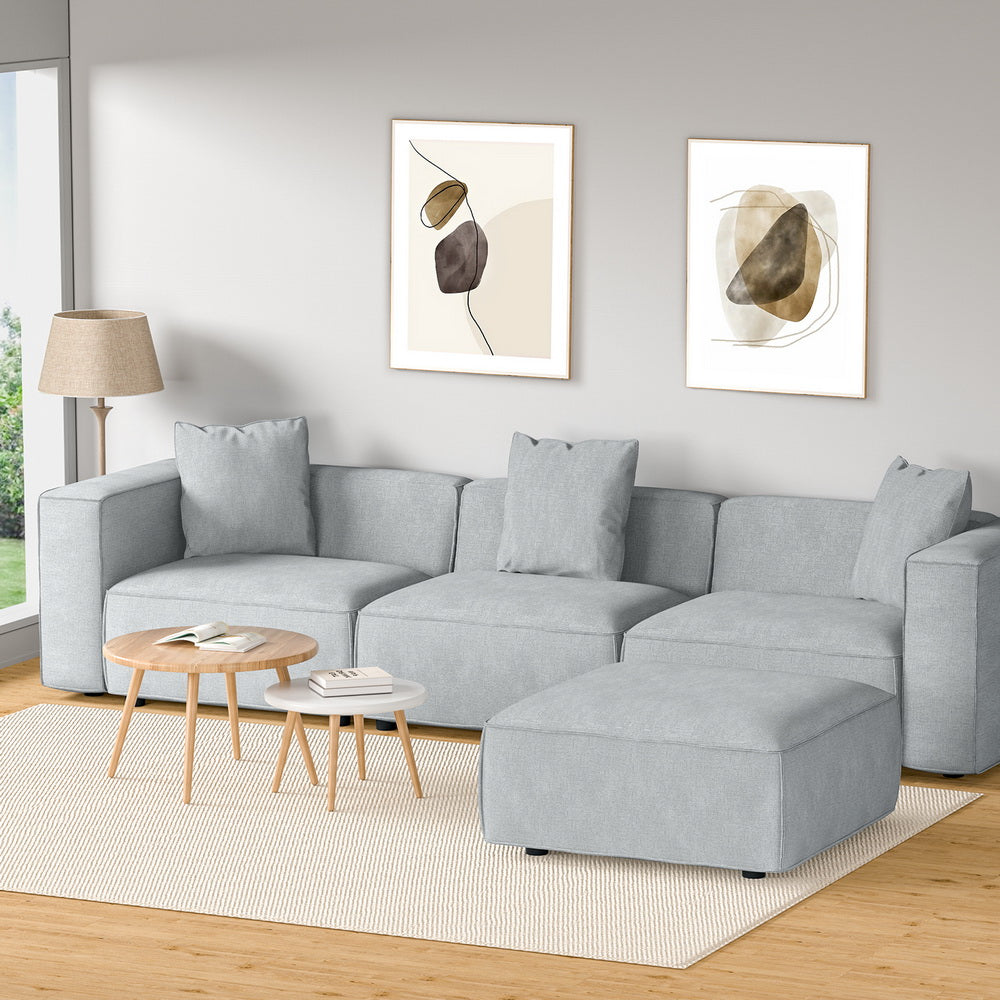 Artiss Modular Sofa Chaise Set 4-Seater Grey 7