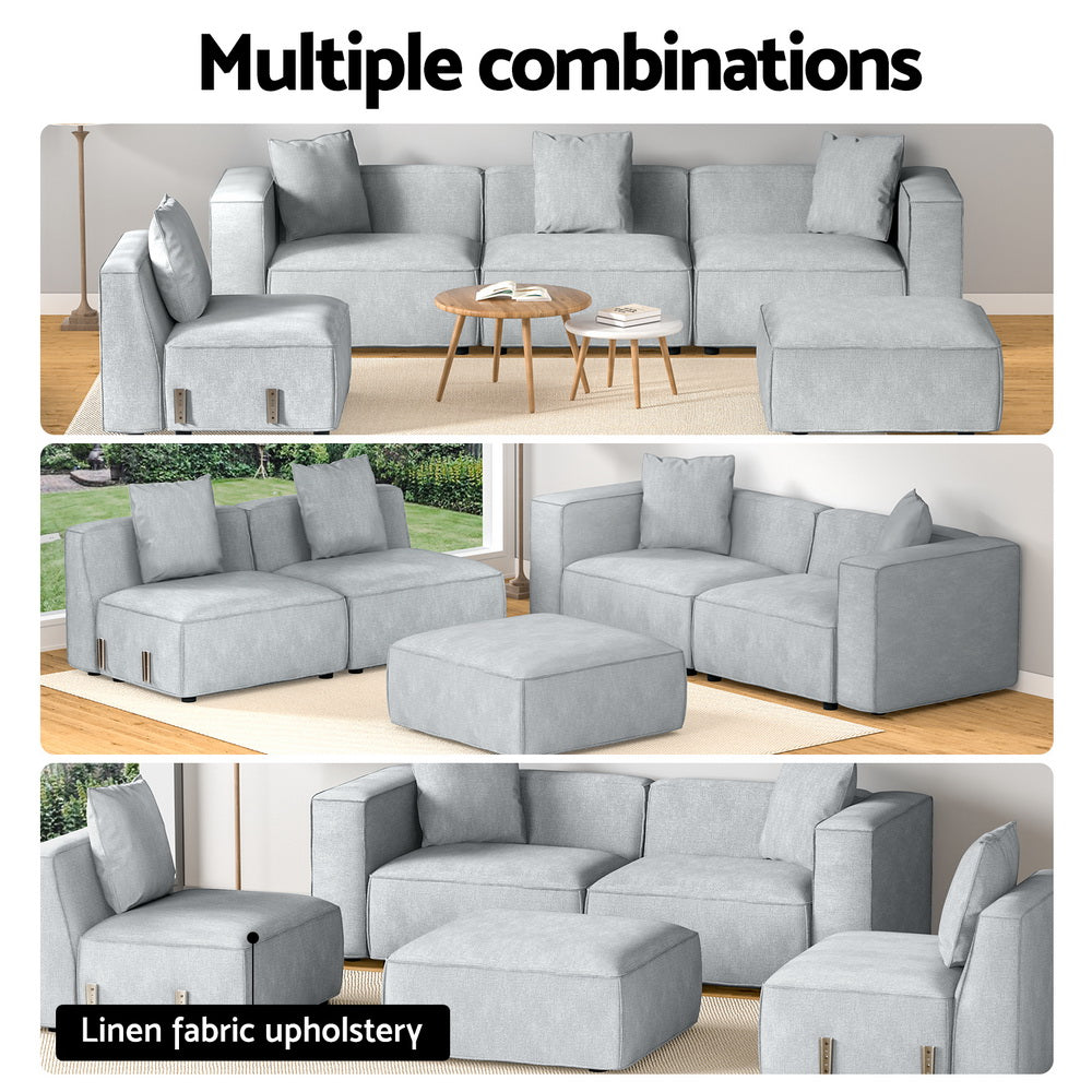 Artiss Modular Sofa Chaise Set 5-Seater Grey 4