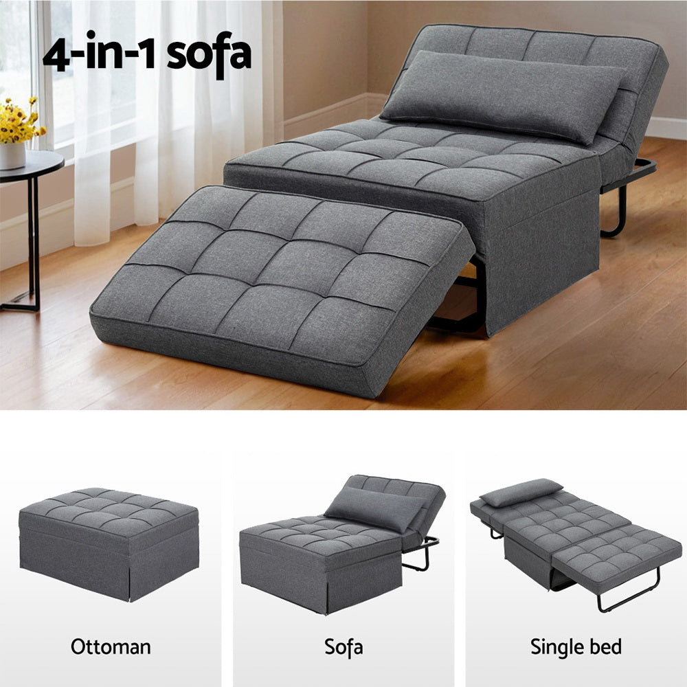 Artiss Sofa Bed Lounge Convertible Ottoman 1 Seater Couch Recliner Linen Grey 4