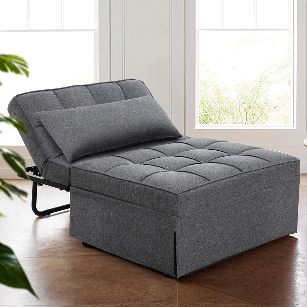 Artiss Sofa Bed Lounge Convertible Ottoman 1 Seater Couch Recliner Linen Grey 7