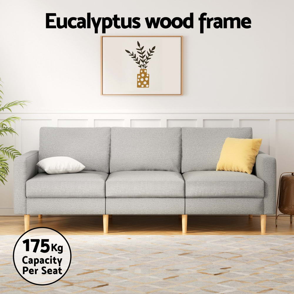 Artiss 3 Seater Sofa 225cm Linen Fabric Grey 4