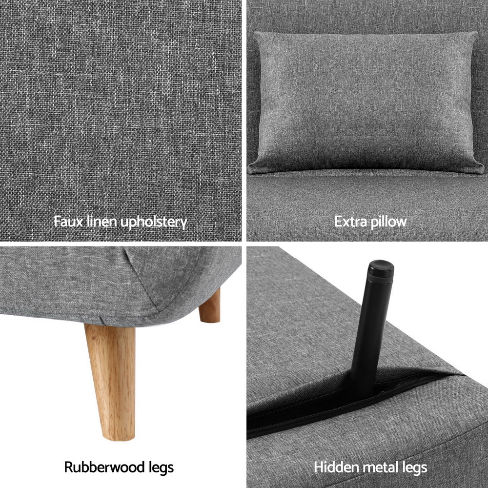 Artiss Sofa Bed 2 Seater Convertible Couch Recliner Lounge Chair Linen 6