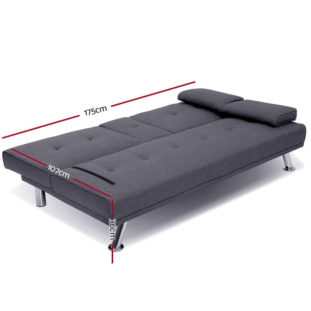 Artiss Sofa Bed 175CM Dark Grey Fabric 3