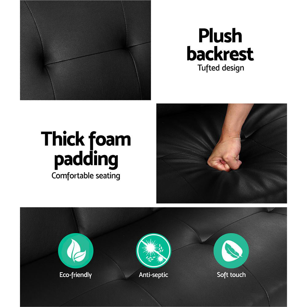 Artiss Sofa Bed 168CM Black PU Leather 5
