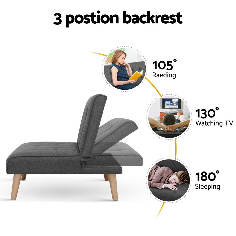 Artiss 2x Sofa Bed Couch Single Seater Fabric Grey 5