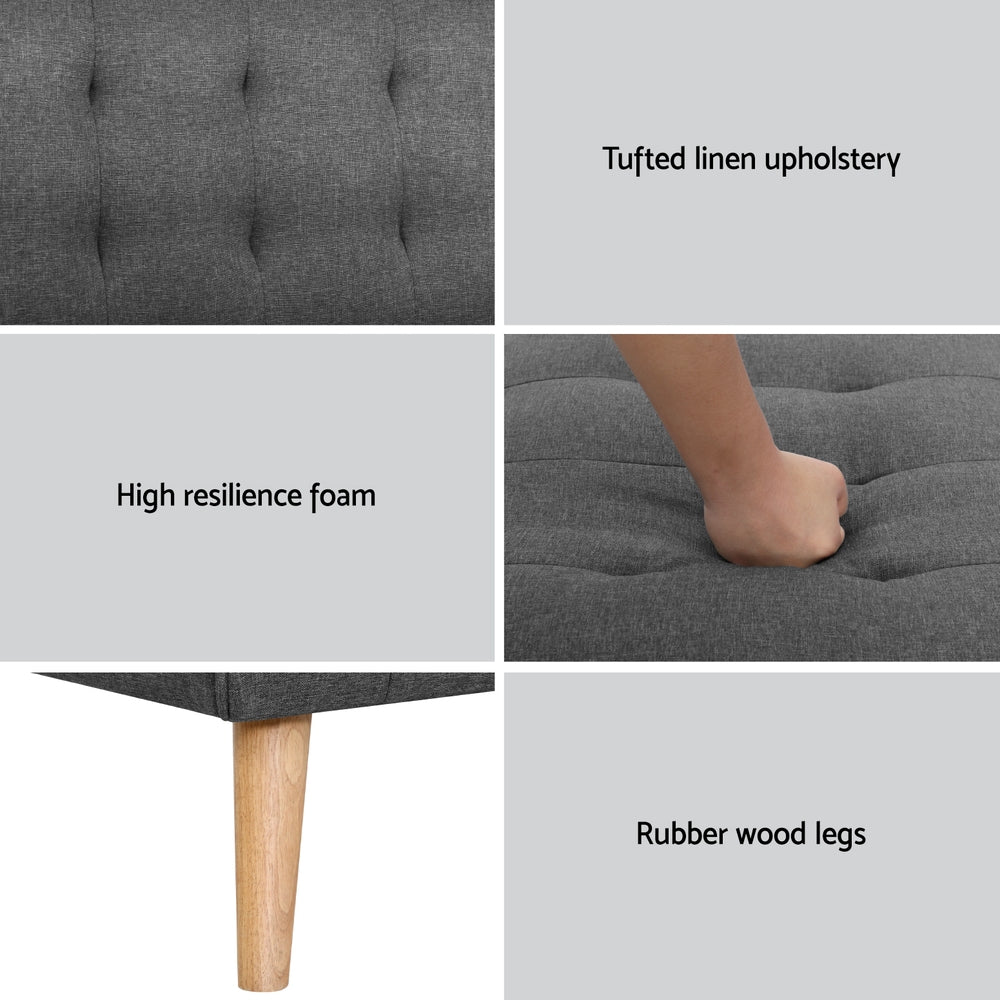 Artiss 2x Sofa Bed Couch Single Seater Fabric Grey 6