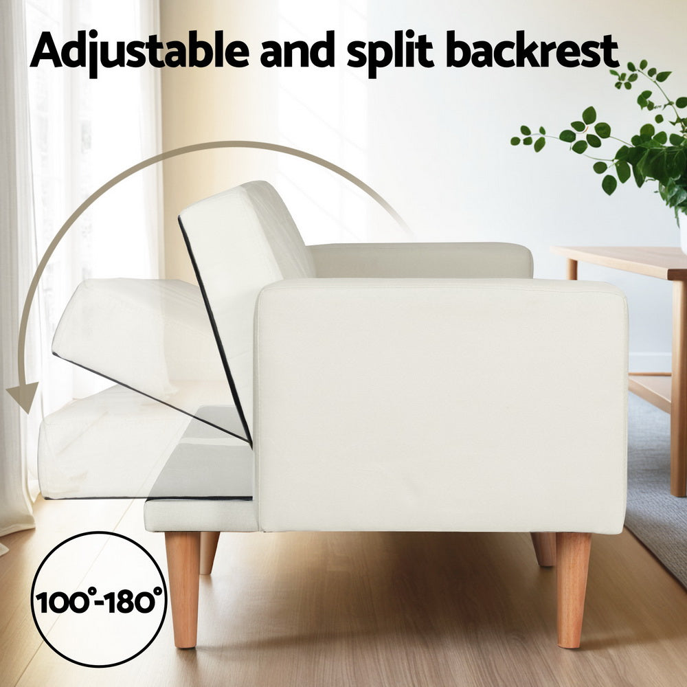Artiss Sofa Bed Convertible Lounge 3 Seater Futon Couch Recliner Fabric Beige 4