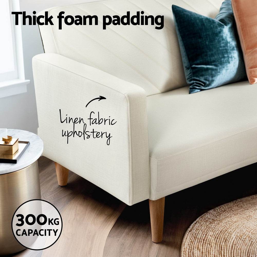 Artiss Sofa Bed Convertible Lounge 3 Seater Futon Couch Recliner Fabric Beige 5