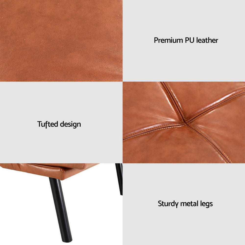 Artiss Sofa Bed Convertible 3 Seater Couch Recliner Lounge Chair Leather Brown 6