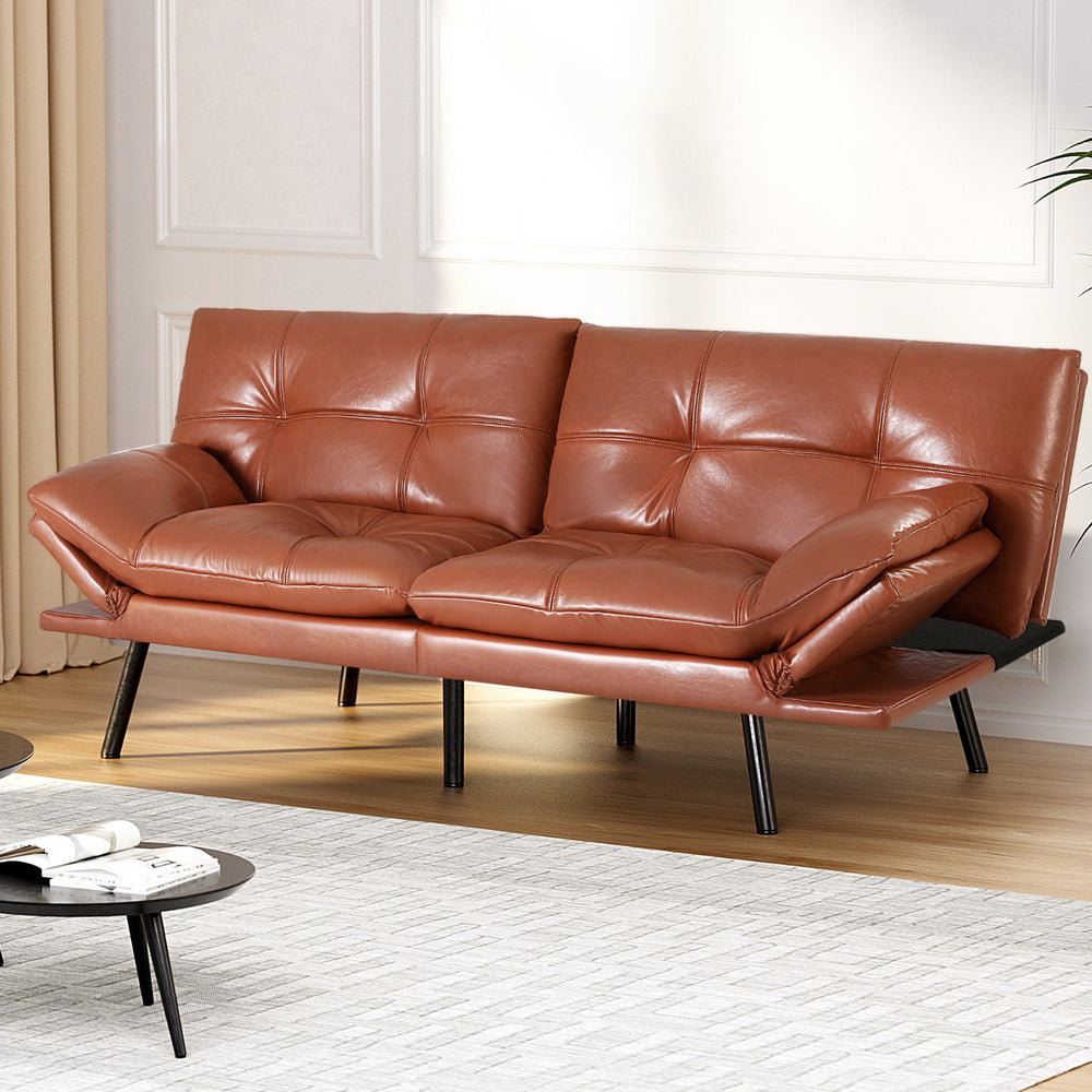 Artiss Sofa Bed Convertible 3 Seater Couch Recliner Lounge Chair Leather Brown 7