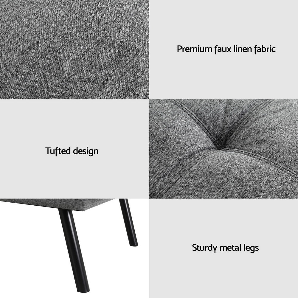 Artiss Sofa Bed Convertible 3 Seater Couch Recliner Lounge Chair Fabric Grey 6