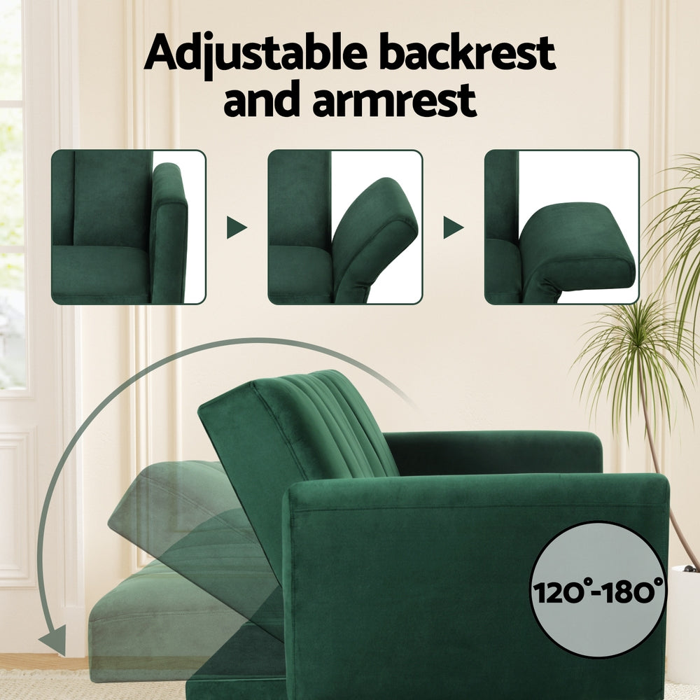 Artiss Sofa Bed 3 Seater Couch Convertible Lounge Adjustable Arm Recliner Velvet 4