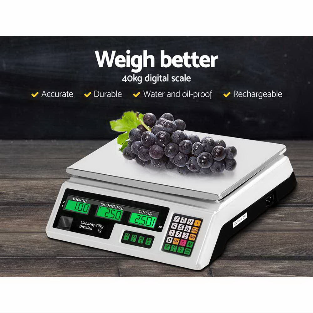 Emajin Scales Digital Kitchen 40KG Weighing Scales Platform Scales White LCD 3
