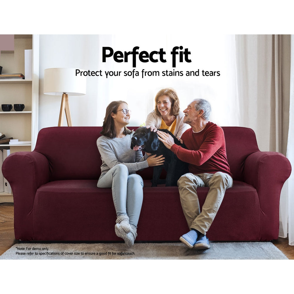 Artiss Sofa Cover Couch Covers 3 Seater Stretch Burgundy 3