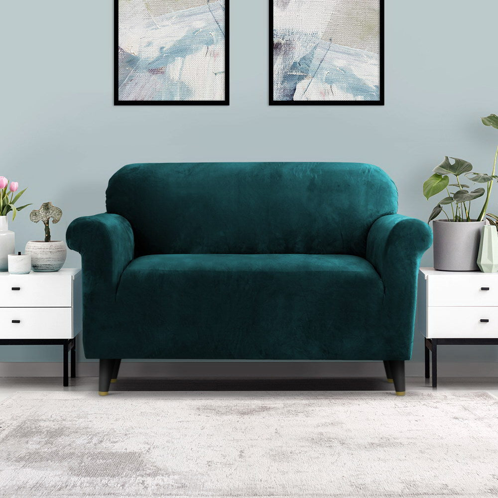 Artiss Sofa Cover Couch Covers 2 Seater Velvet Agate Green 8