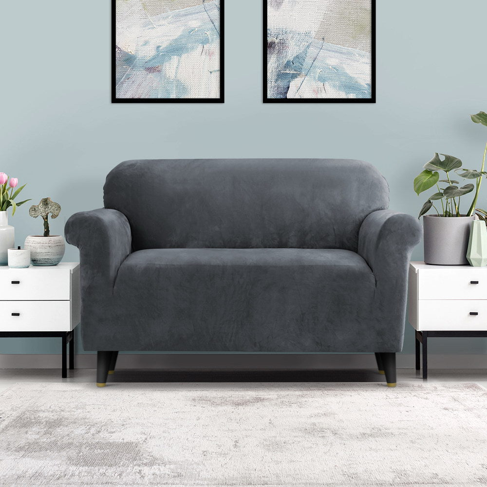 Artiss Sofa Cover Couch Covers 2 Seater Velvet Grey 8