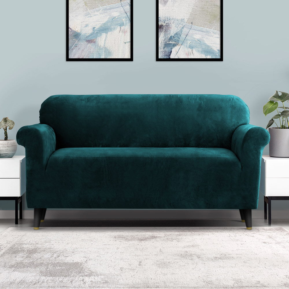 Artiss Sofa Cover Couch Covers 3 Seater Velvet Agate Green 8