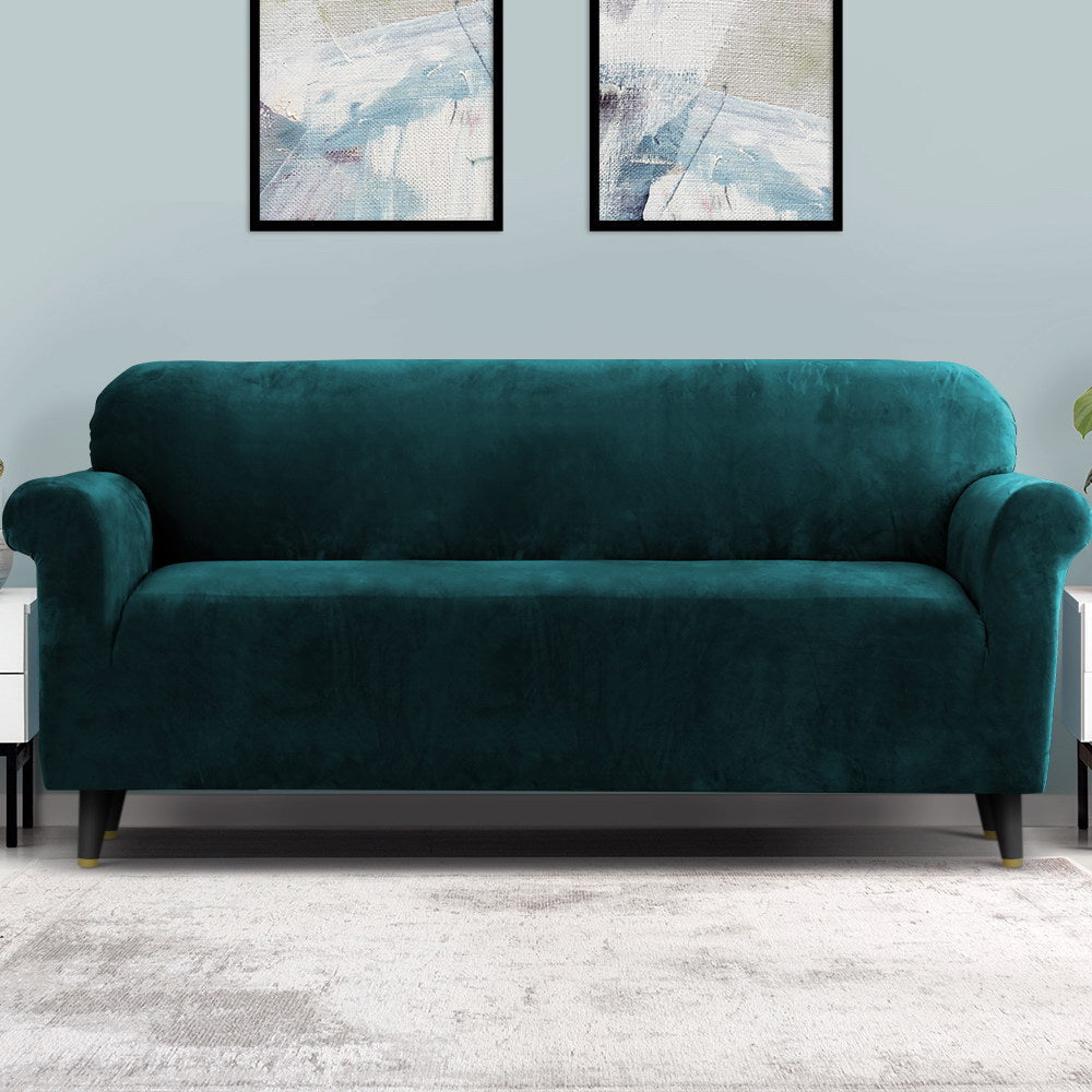 Artiss Sofa Cover Couch Covers 4 Seater Velvet Agate Green 8