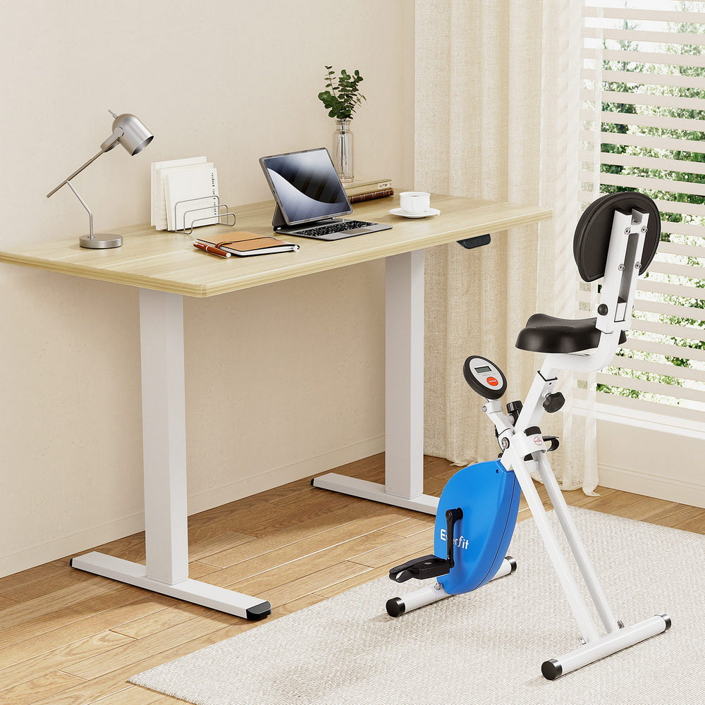 Artiss Under Desk Folding X-Bike with 140cm Automatic Standing Desk Magnetic Resistance Oak 5