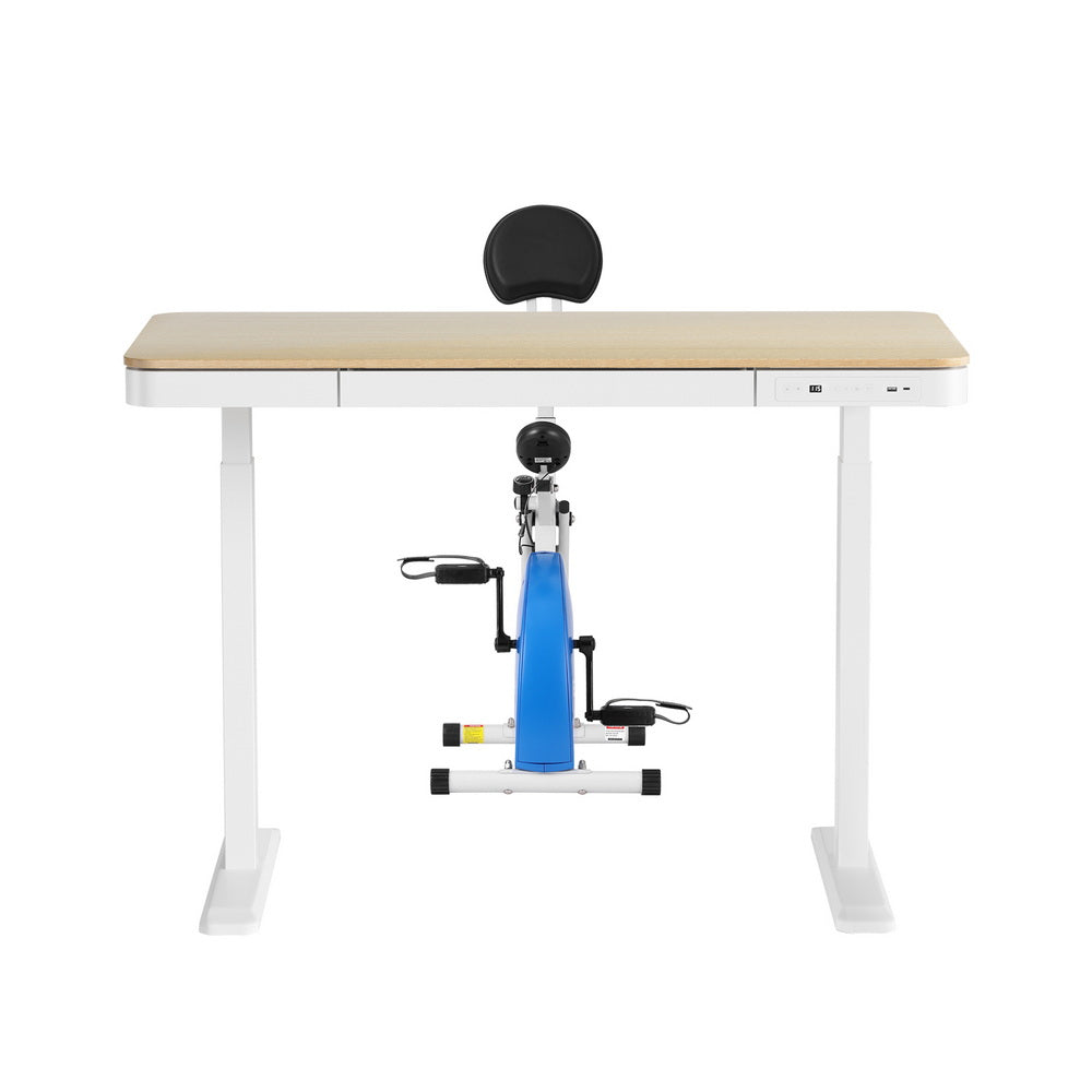 Artiss Under Desk Folding X-Bike with 120cm Automatic Standing Desk Magnetic Resistance Oak 3
