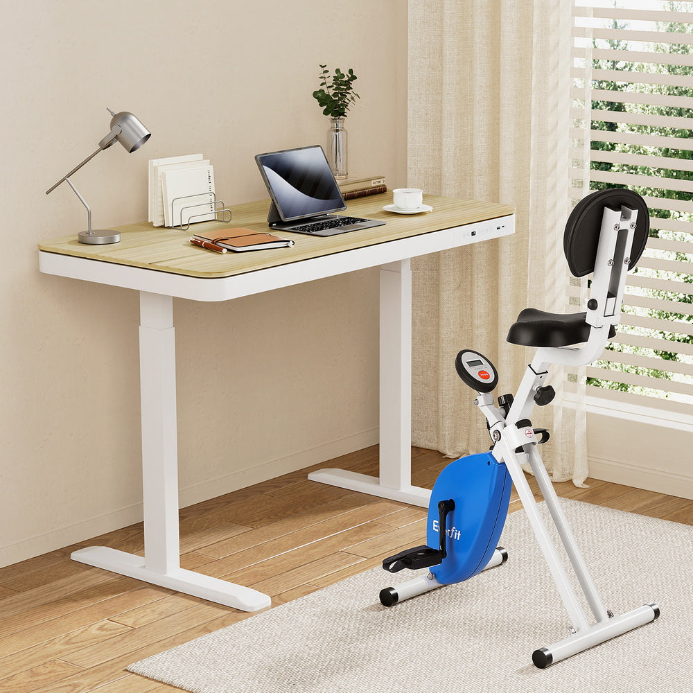 Artiss Under Desk Folding X-Bike with 120cm Automatic Standing Desk Magnetic Resistance Oak 7