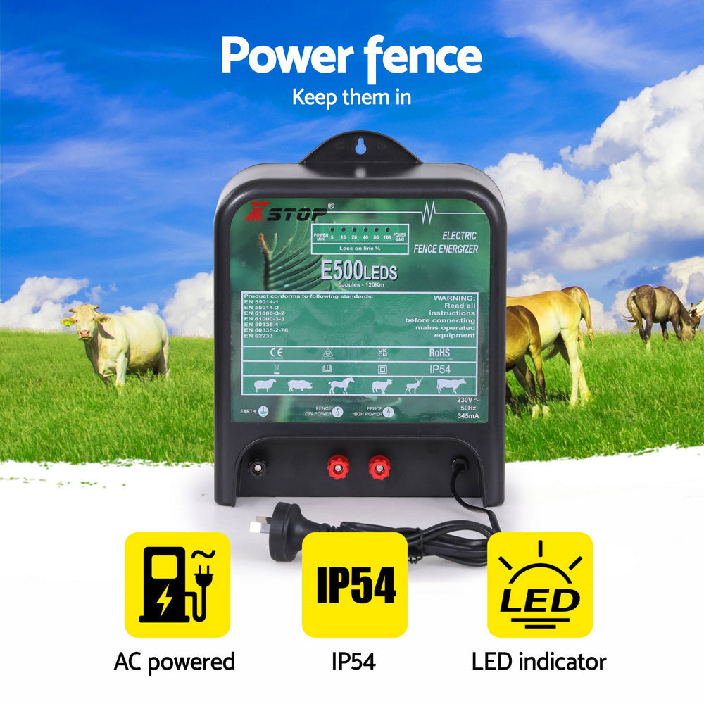 XSTOP Electric Fence Energiser 5J 220-240V 120km 4