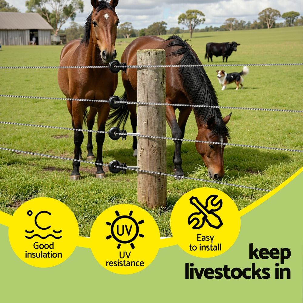 Giantz Electric Fence Ring Insulators 100pcs Stand off Screw in Insulator Black 4