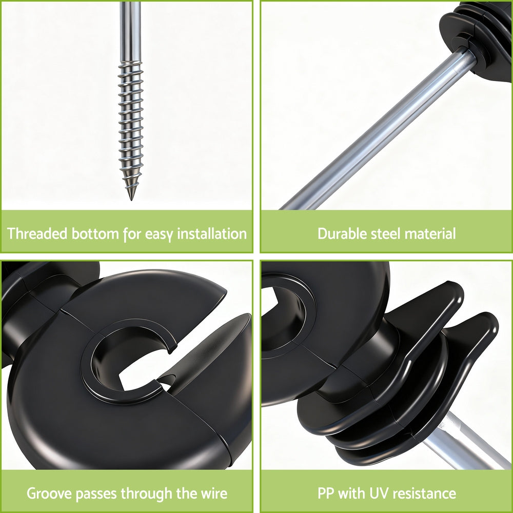 Giantz Electric Fence Ring Insulators 100pcs Stand off Screw in Insulator Black 5