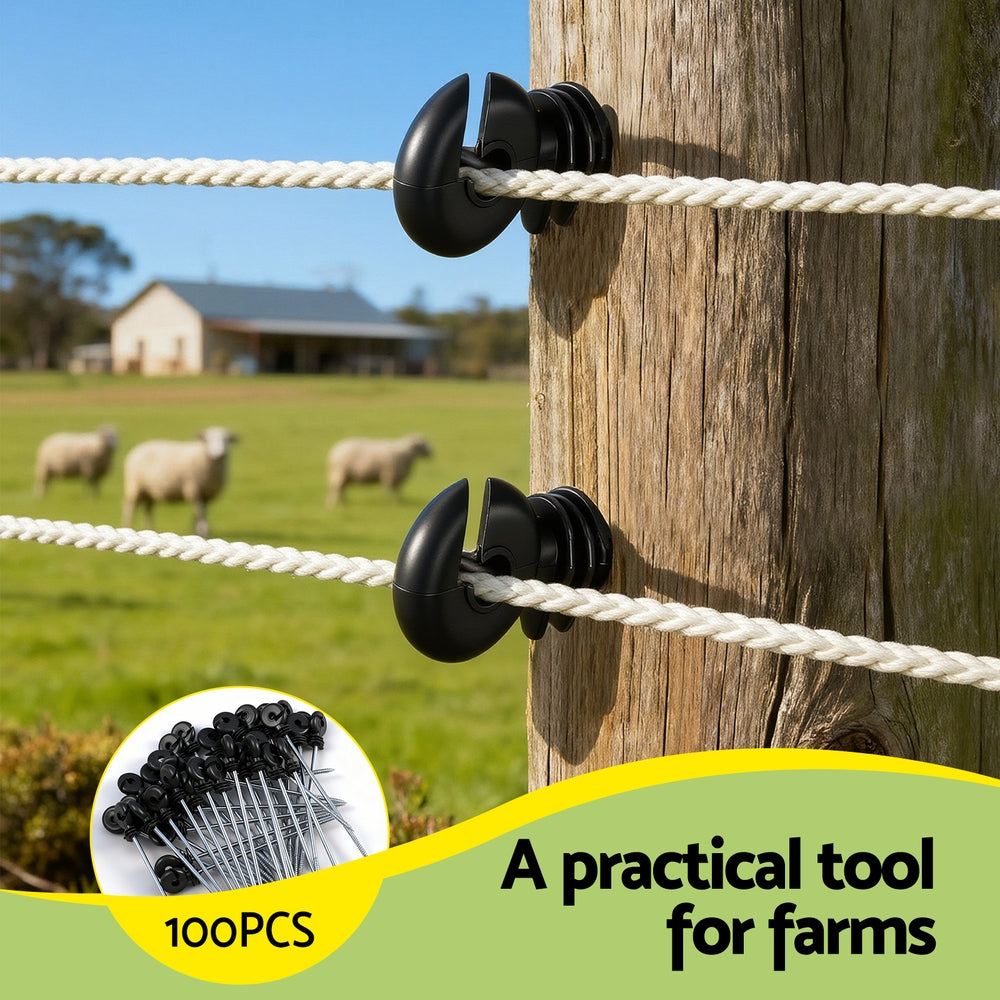 Giantz Electric Fence Ring Insulators 100pcs Stand off Screw in Insulator Black 6