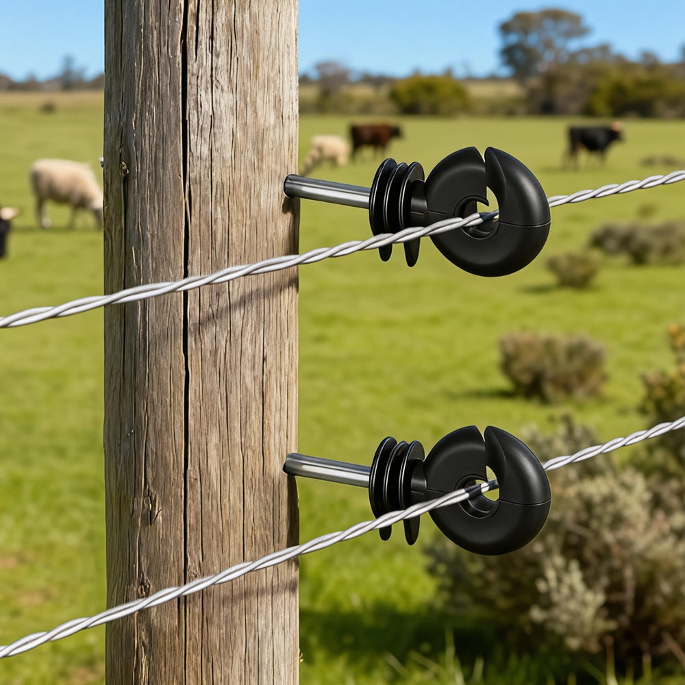 Giantz Electric Fence Ring Insulators 100pcs Stand off Screw in Insulator Black 7