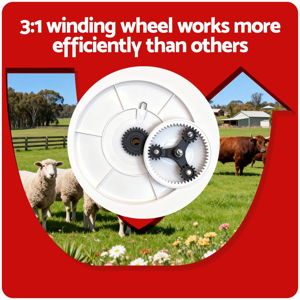 Giantz Electric Fence Reel Geared Portable Polywire Fencing Farm White 6
