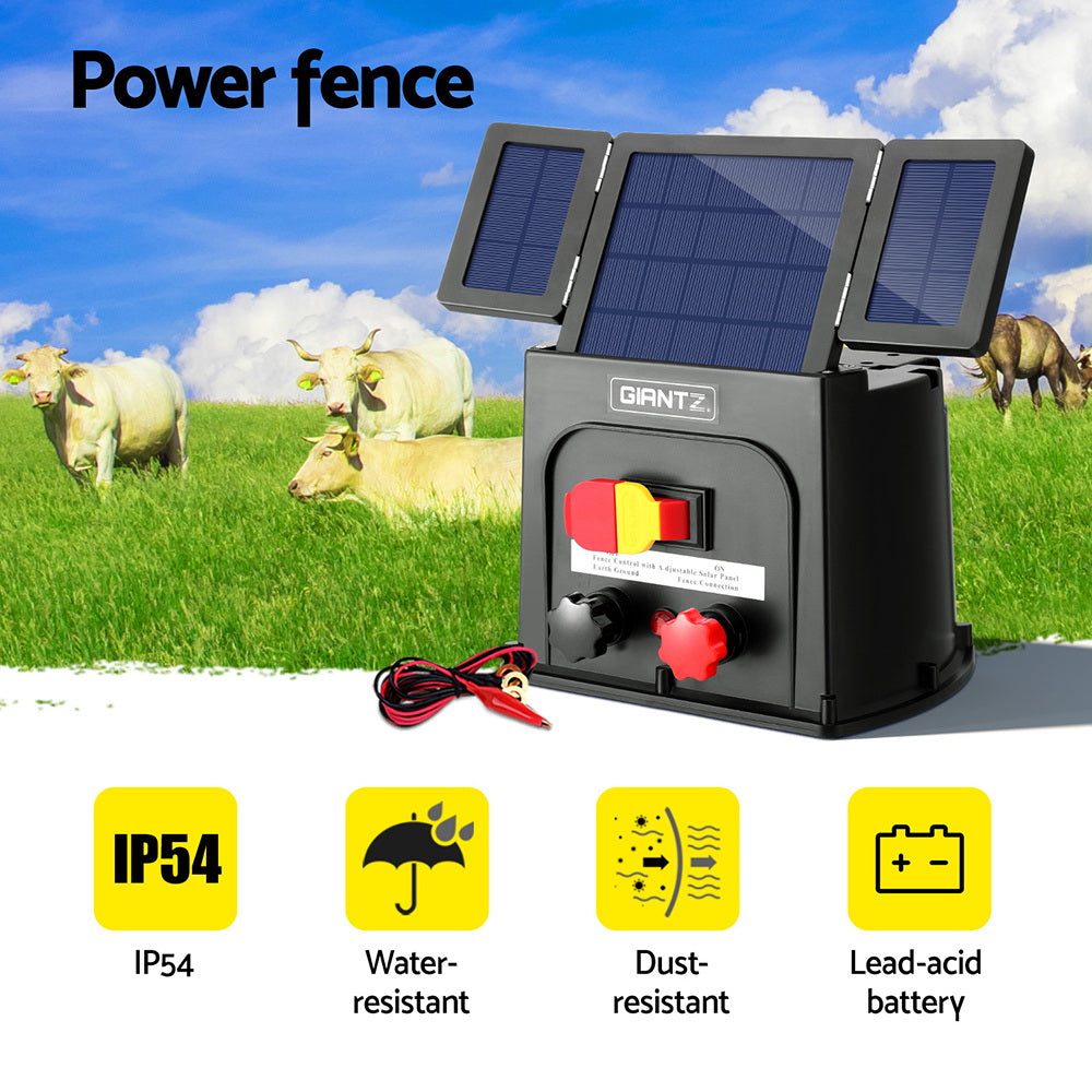 Giantz 3km Electric Fence Energiser PET Solar Energizer 0.1J 4