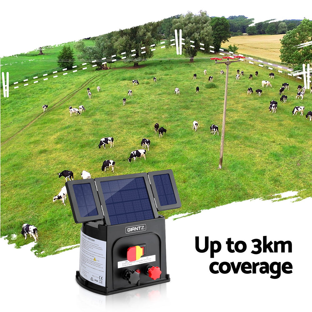 Giantz 3km Electric Fence Energiser PET Solar Energizer 0.1J 5