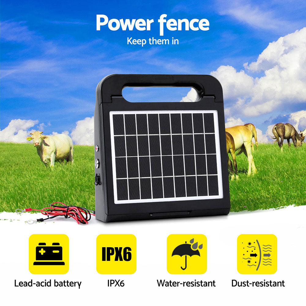 Giantz 5km Electric Fence Energiser Solar Energizer Charger Farm Animal 0.15J 4