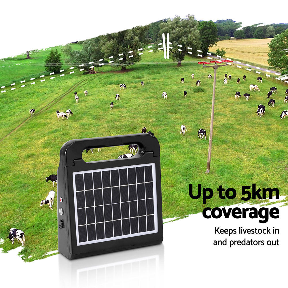 Giantz 5km Electric Fence Energiser Solar Energizer Charger Farm Animal 0.15J 5