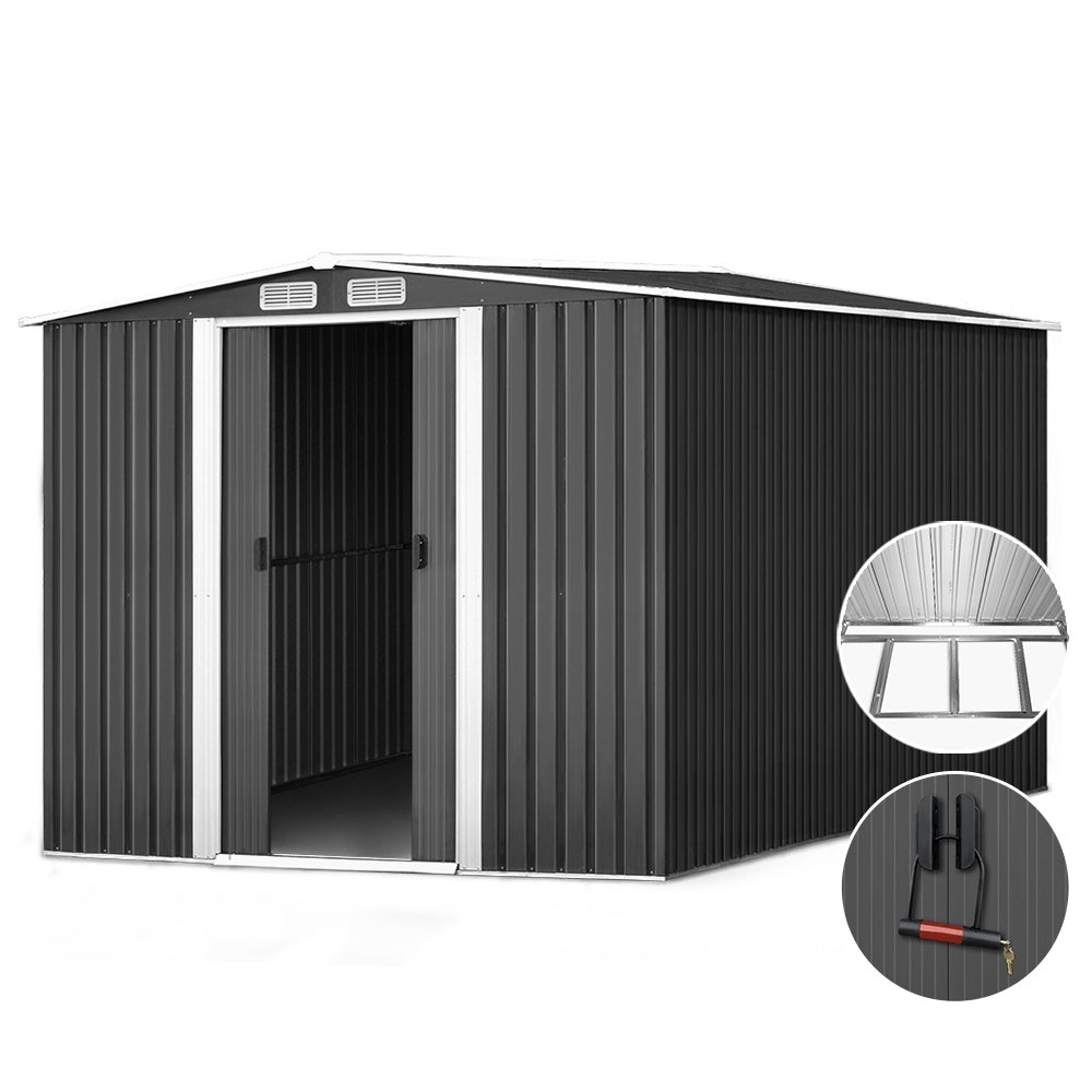 Giantz Garden Shed 2.58x3.14M w/Metal Base Sheds Outdoor Storage Workshop Shelter Sliding Door 8